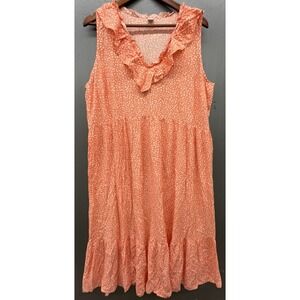 Old Navy Dress XL Soft Orange Sleeveless Midi Ruffle Flowers Preppy Boho Comfort